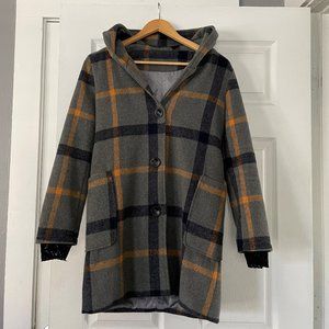 Plaid Peacoat with Hood